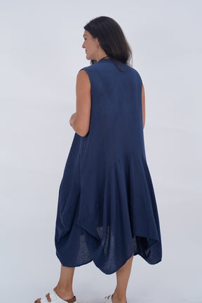 Made In Italy Elice Linen Asymmetric Button Dress