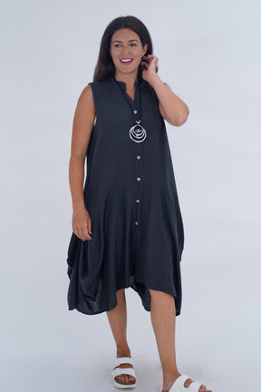 Made In Italy Elice Linen Asymmetric Button Dress