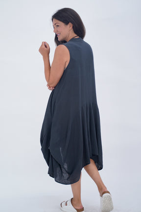 Made In Italy Elice Linen Asymmetric Button Dress