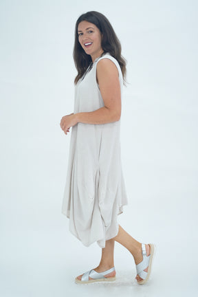 Made In Italy Elice Linen Asymmetric Button Dress