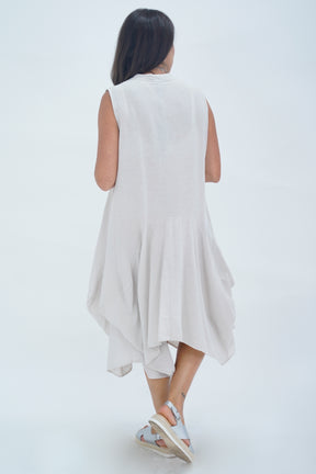 Made In Italy Elice Linen Asymmetric Button Dress