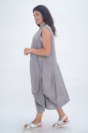 Made In Italy Elice Linen Asymmetric Button Dress