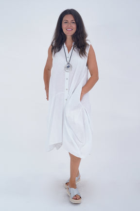 Made In Italy Elice Linen Asymmetric Button Dress