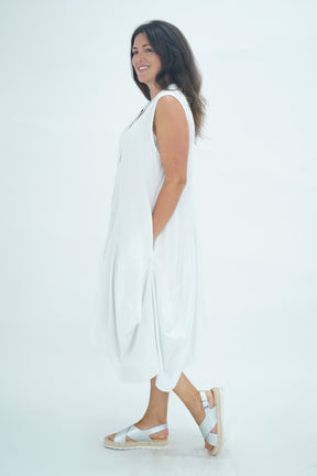 Made In Italy Elice Linen Asymmetric Button Dress