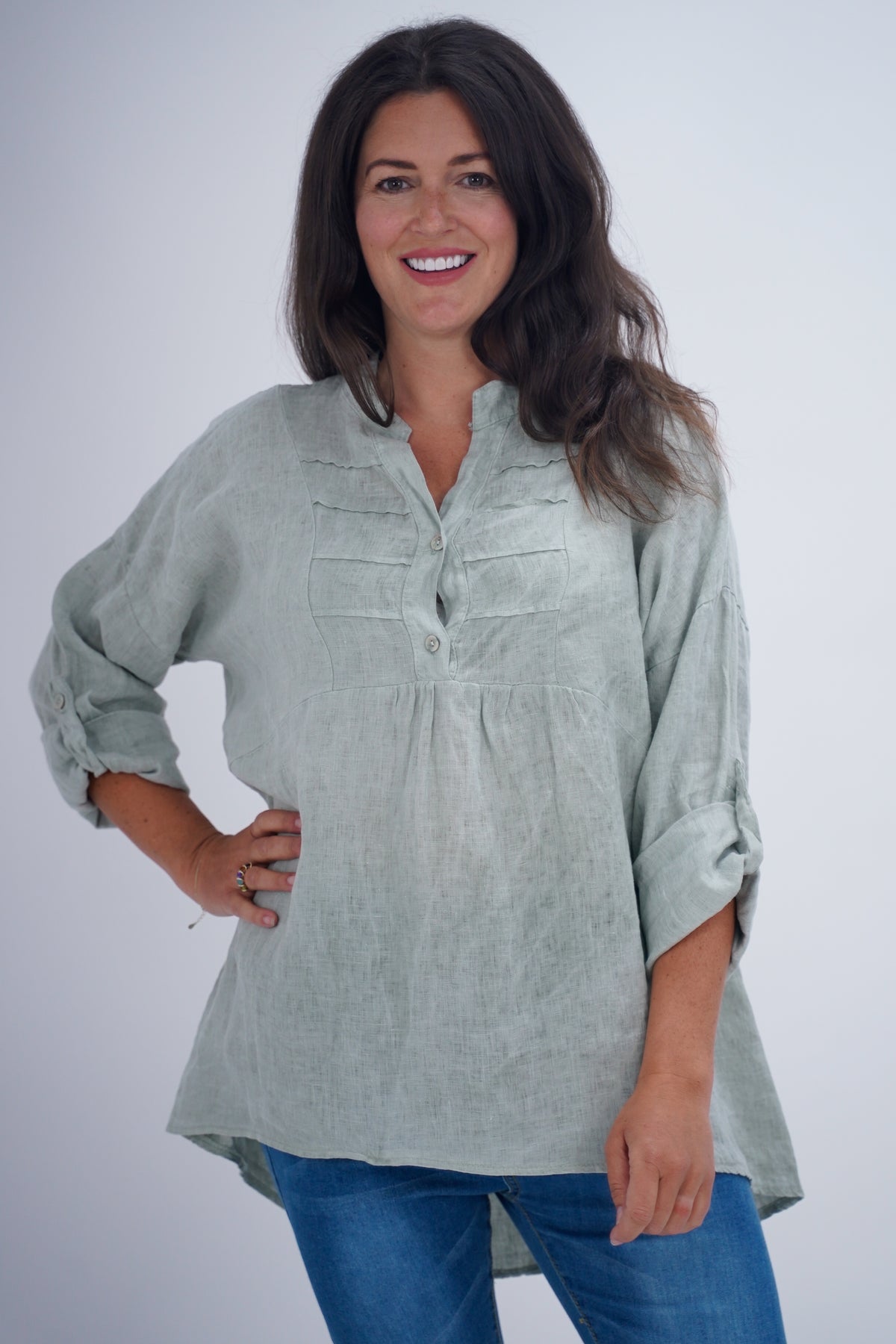 Made In Italy Sienna Linen Tunic Top - Sage