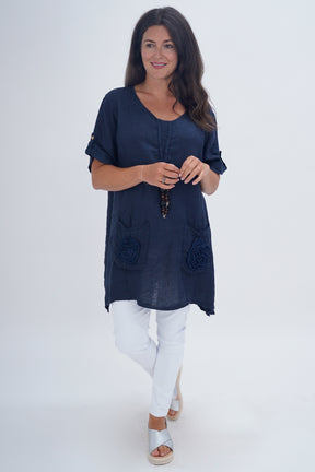 Made In Italy Venice Linen Pendant Tunic Top