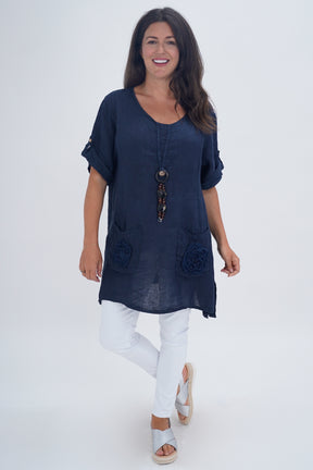 Made In Italy Venice Linen Pendant Tunic Top