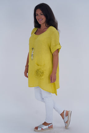 Made In Italy Venice Linen Pendant Tunic Top - Mustard