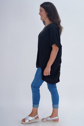Made In Italy Ruby Button Back Linen Tunic Top