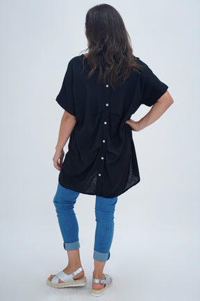 Made In Italy Ruby Button Back Linen Tunic Top