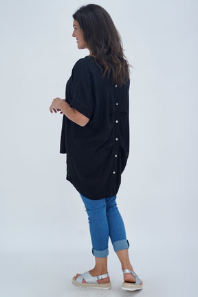Made In Italy Ruby Button Back Linen Tunic Top