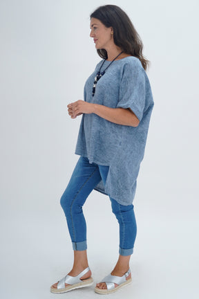 Made In Italy Ruby Button Back Linen Tunic Top