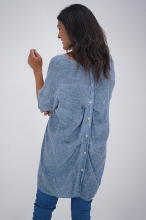 Made In Italy Ruby Button Back Linen Tunic Top