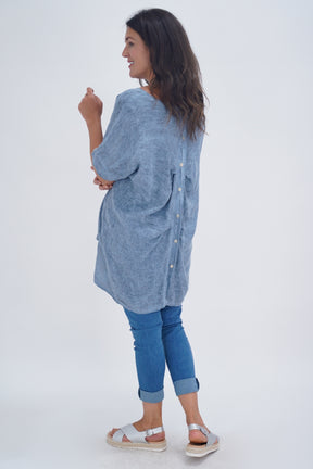 Made In Italy Ruby Button Back Linen Tunic Top