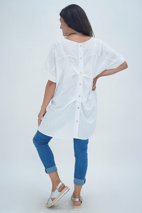 Made In Italy Ruby Button Back Linen Tunic Top