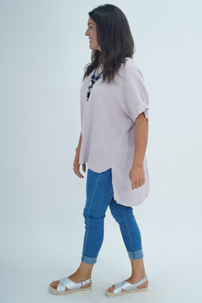 Made In Italy Ruby Button Back Linen Tunic Top