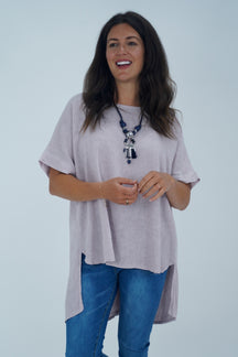 Made In Italy Ruby Button Back Ruffle Linen Tunic Top - Light Pink