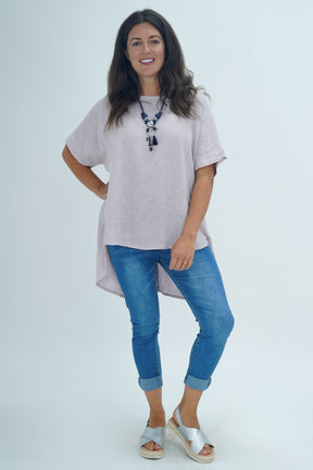 Made In Italy Ruby Button Back Linen Tunic Top