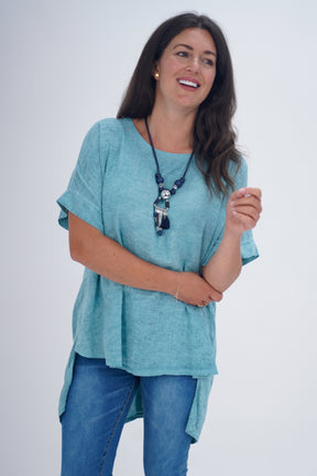 Made In Italy Ruby Button Back Linen Tunic Top