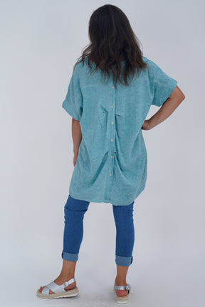 Made In Italy Ruby Button Back Linen Tunic Top