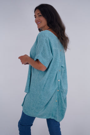 Made In Italy Ruby Button Back Linen Tunic Top