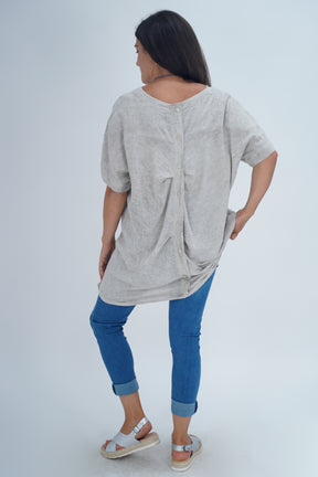 Made In Italy Ruby Button Back Linen Tunic Top