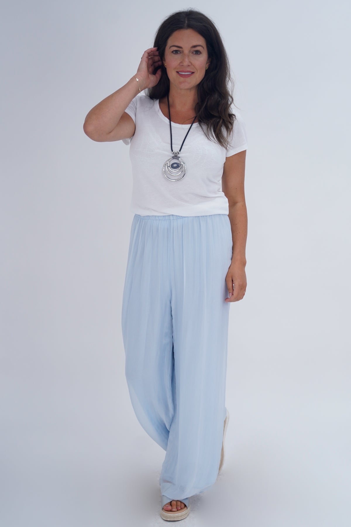 Made In Italy Arabella Pure Silk Trousers - Sky Blue