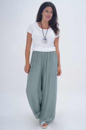 Made In Italy Arabella Pure Silk Trousers - Khaki