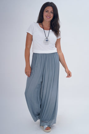 Made In Italy Arabella Pure Silk Trousers - Grey