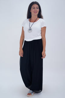 Made In Italy Arabella Pure Silk Trousers - Black